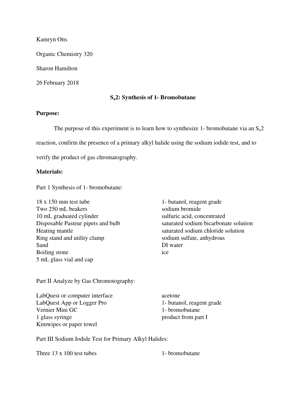 Sn2 synthesis of 1- bromobutane lab report.docx_dum7r9sm3i3_page1