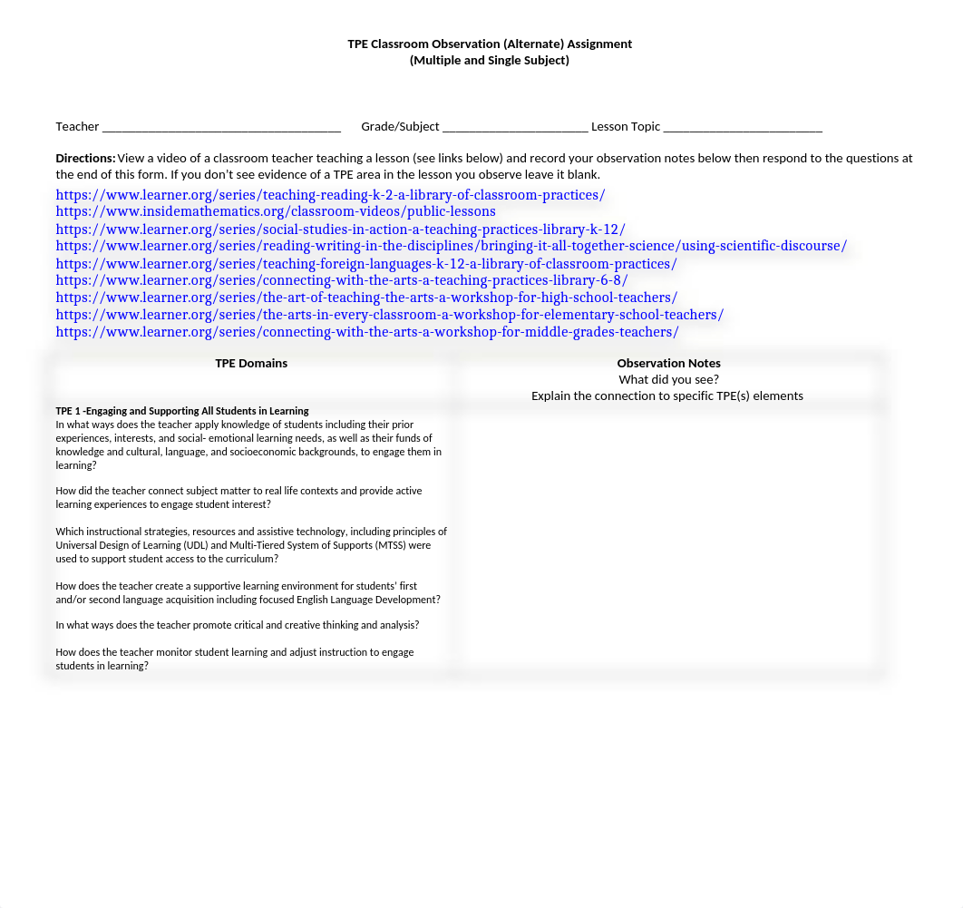 EDUU 544 TPE Observation Form (Alternate) Assignment (Multiple.Single Subject).docx_dun7pbmcrb9_page1