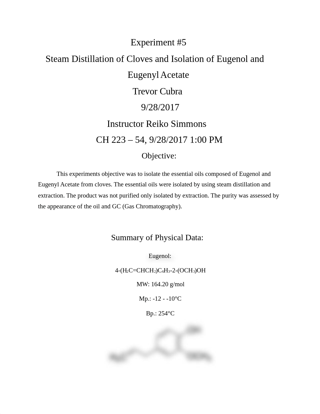 O-chem Exp. 5 Steam Distillation of Cloves and Isolation of Eugenol and Eugenyl Acetate.docx_dunnmv2ts4l_page1