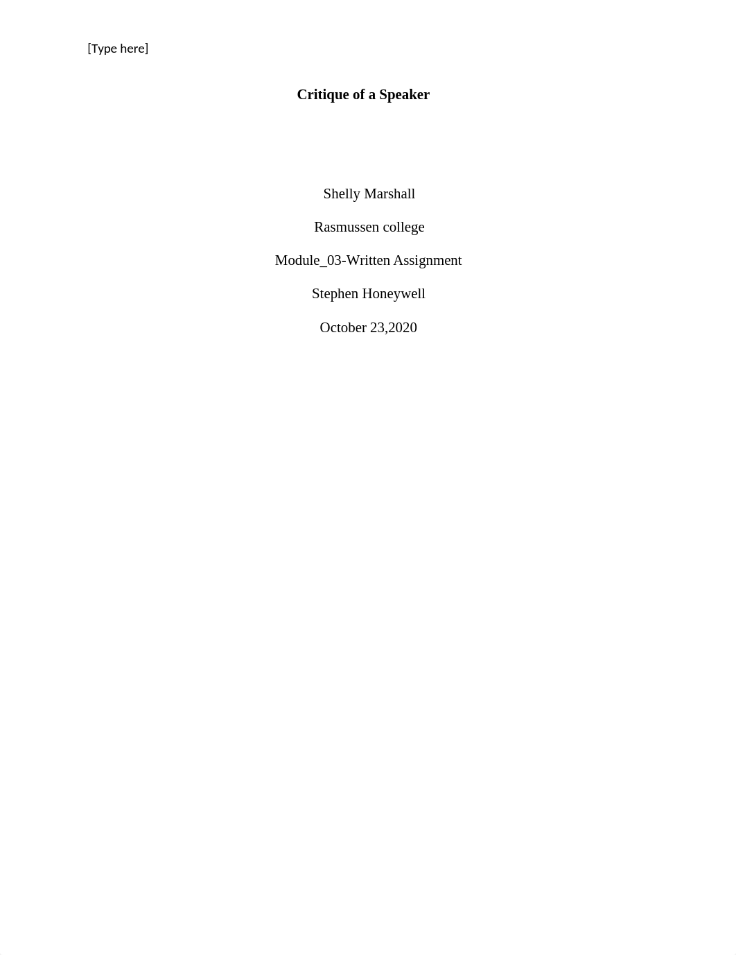 Critique of a Speaker  Shelly Marshall Rasmussen college Module_03-Written Assignment Stephen Honeyw_duoagz2qeax_page1