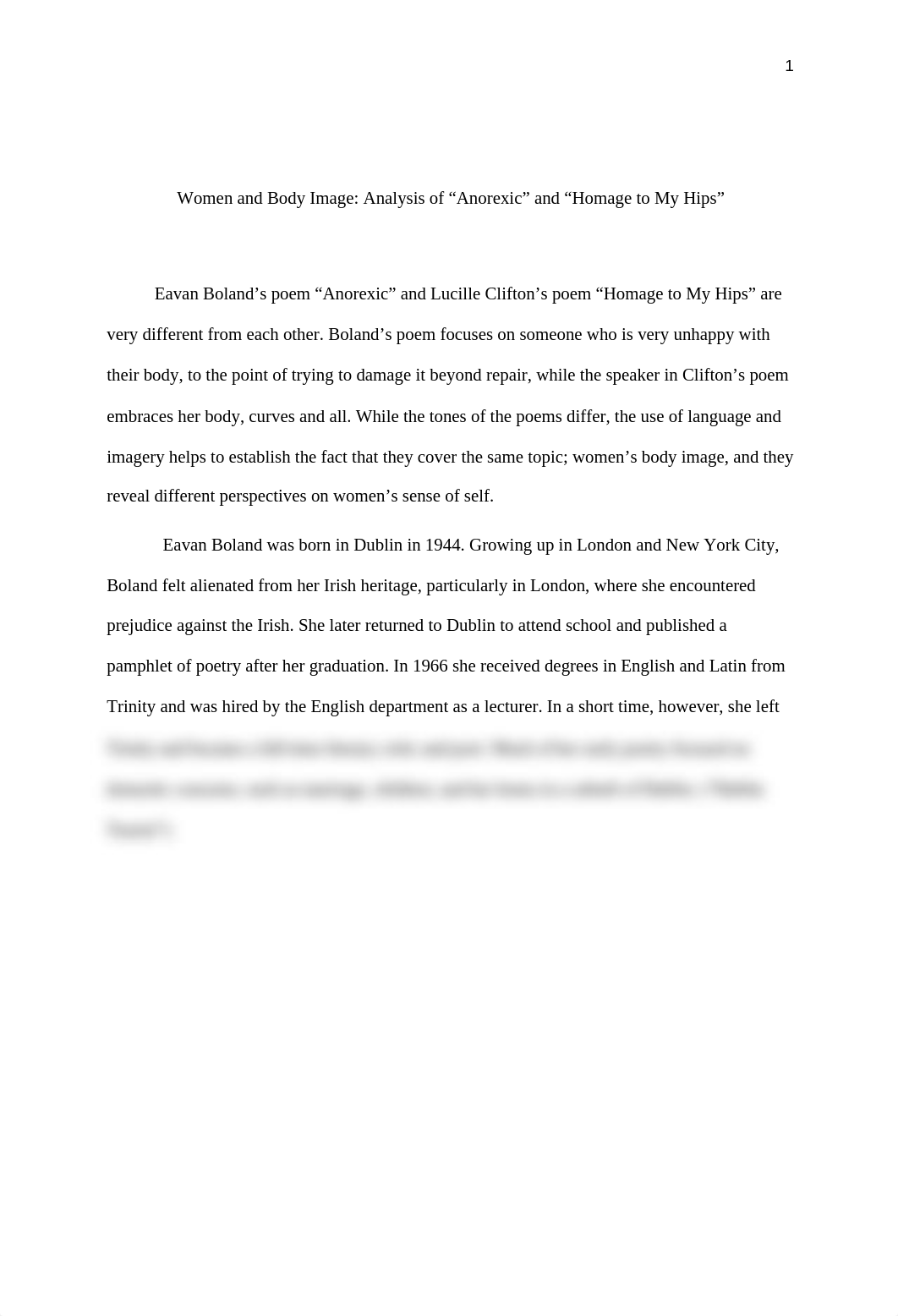 Women and Body Image: An Analysis of "Anorexic" and "Homage to My Hips"_duofeggjqrz_page1