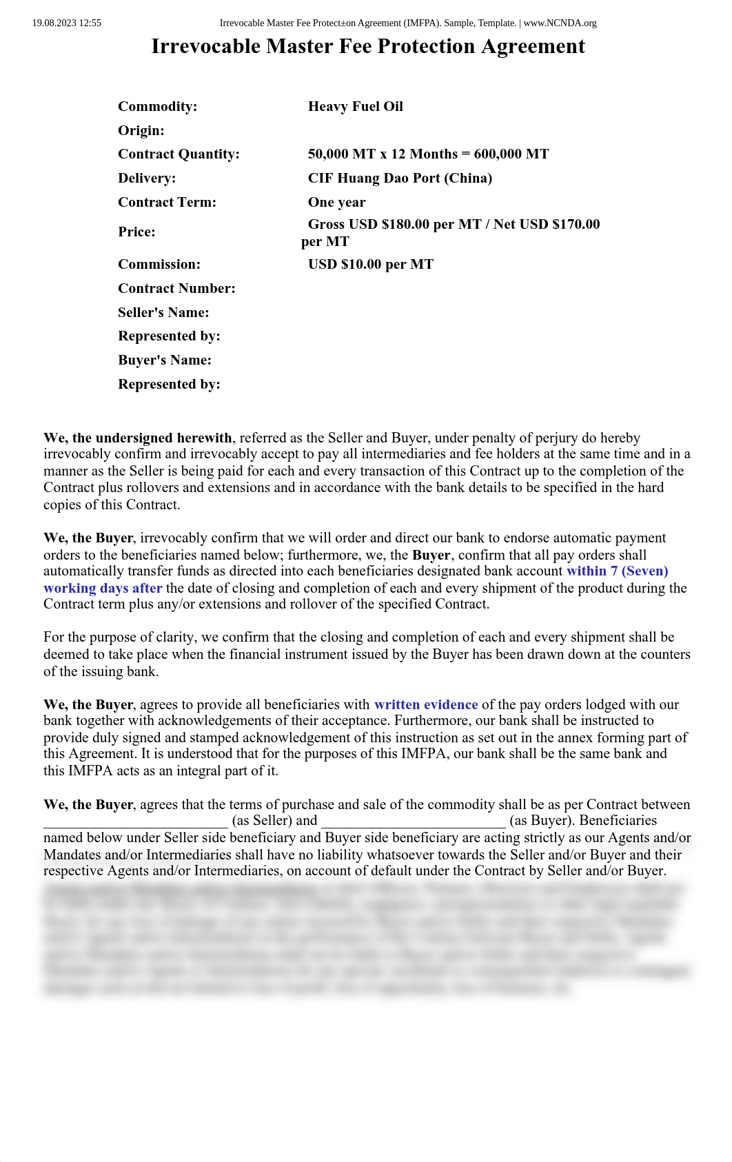 Irrevocable Master Fee Protection Agreement (IMFPA). Sample, Template. _ www.NCNDA.org.pdf_duorzppzst5_page2