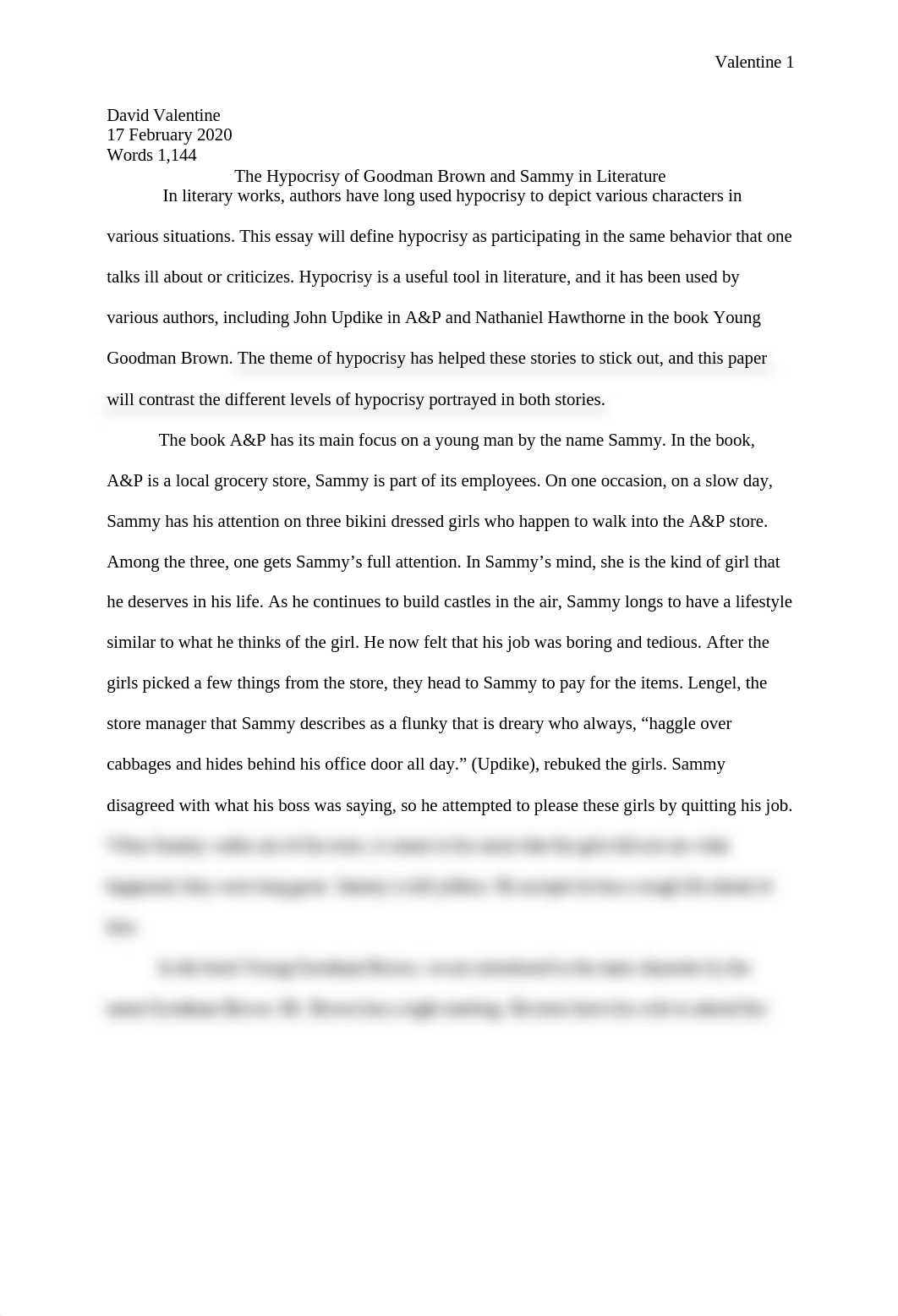 Levels of Hypocrisy of Goodman Brown and Sammy in A P.docx_dupeg2n61q5_page1