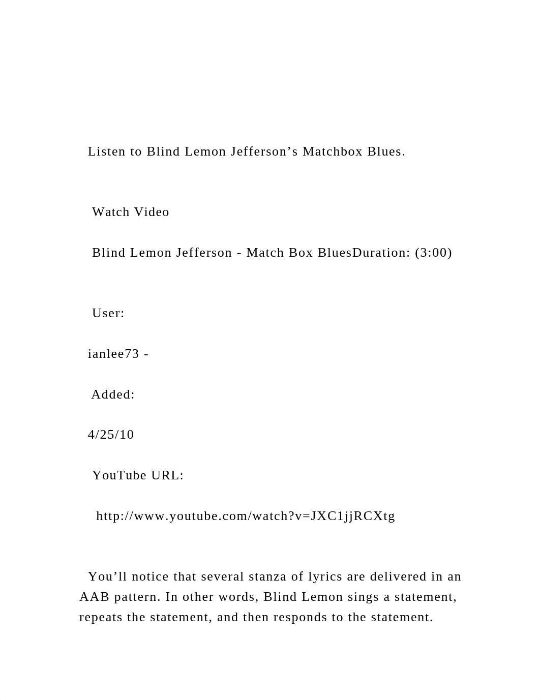 Listen to Blind Lemon Jefferson's  Matchbox Blues.    Wat.docx_dupz3m297bm_page2