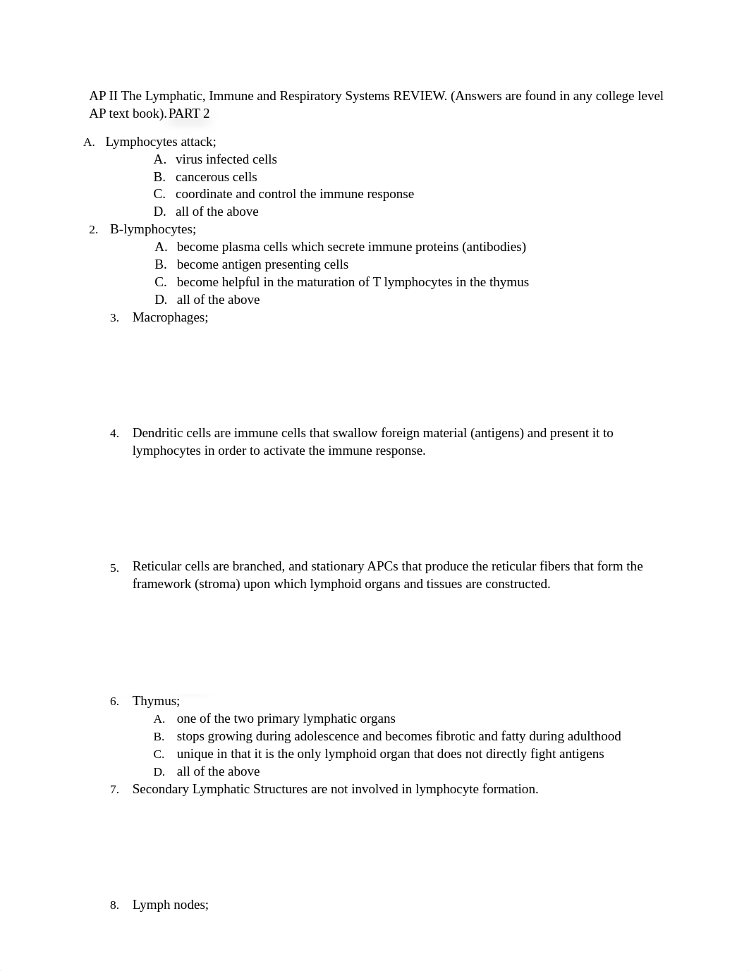 AP II Lymphatic Immune and Respiratory Systems REVIEW Part 2.docx_duq7k6y2fn2_page1