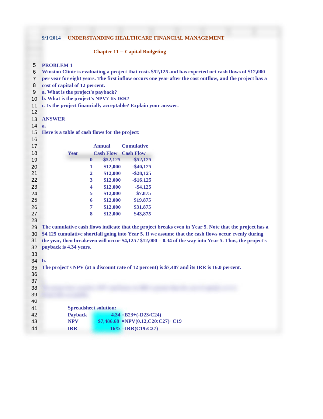 Chapter 11 Problems - Instructor UHFM 7th Edition.xlsx_duqnvyfnh6h_page1