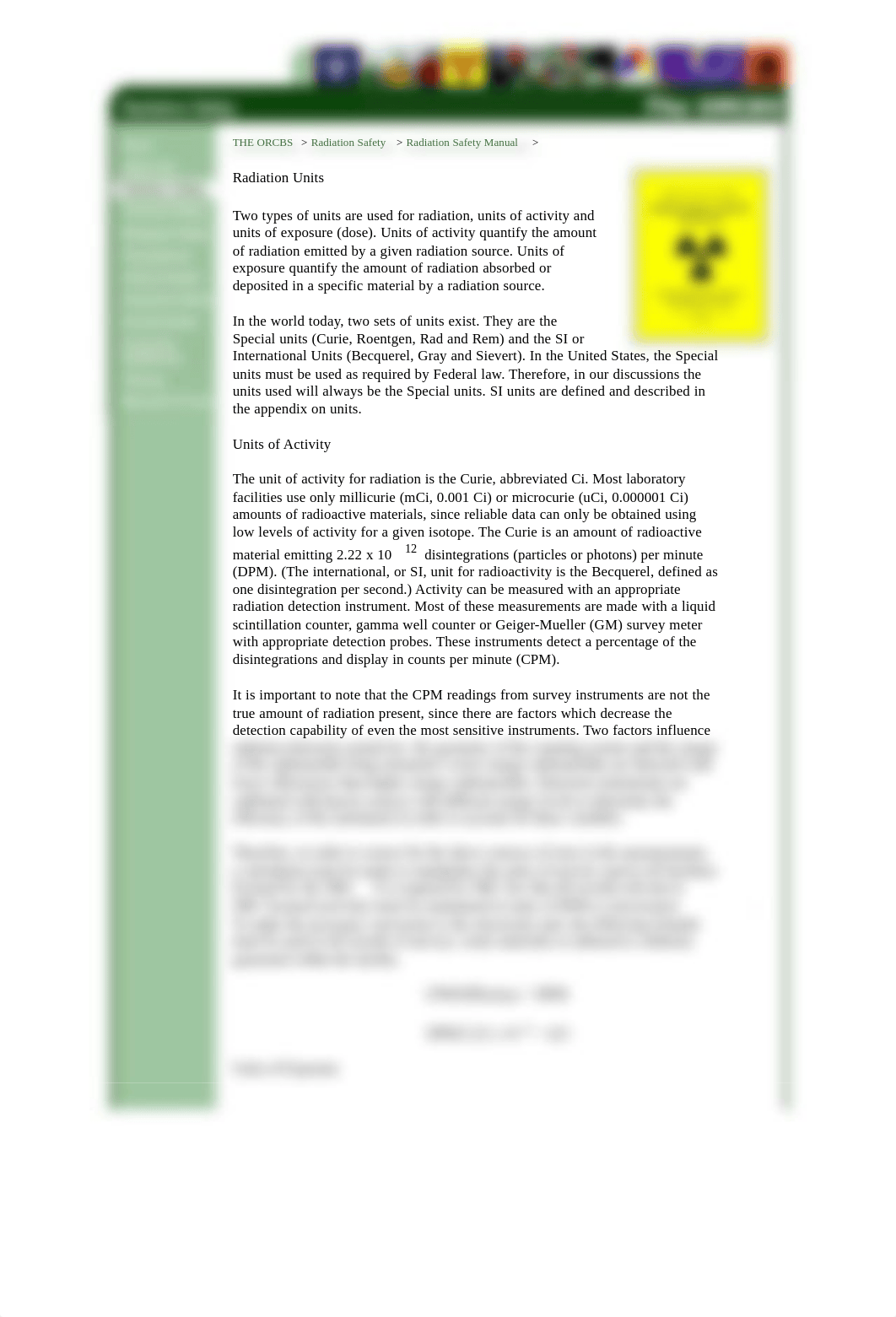 RADD 2501 The ORCBS - Radiation Safety - Programs &amp; Guidelines - Radiation Safety Manual_durxilkwllz_page1