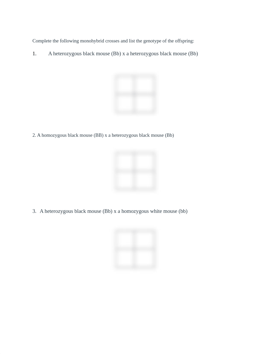 Complete the following monohybrid crosses and list the genotype of the offspring.docx_dus0vxkl53d_page1