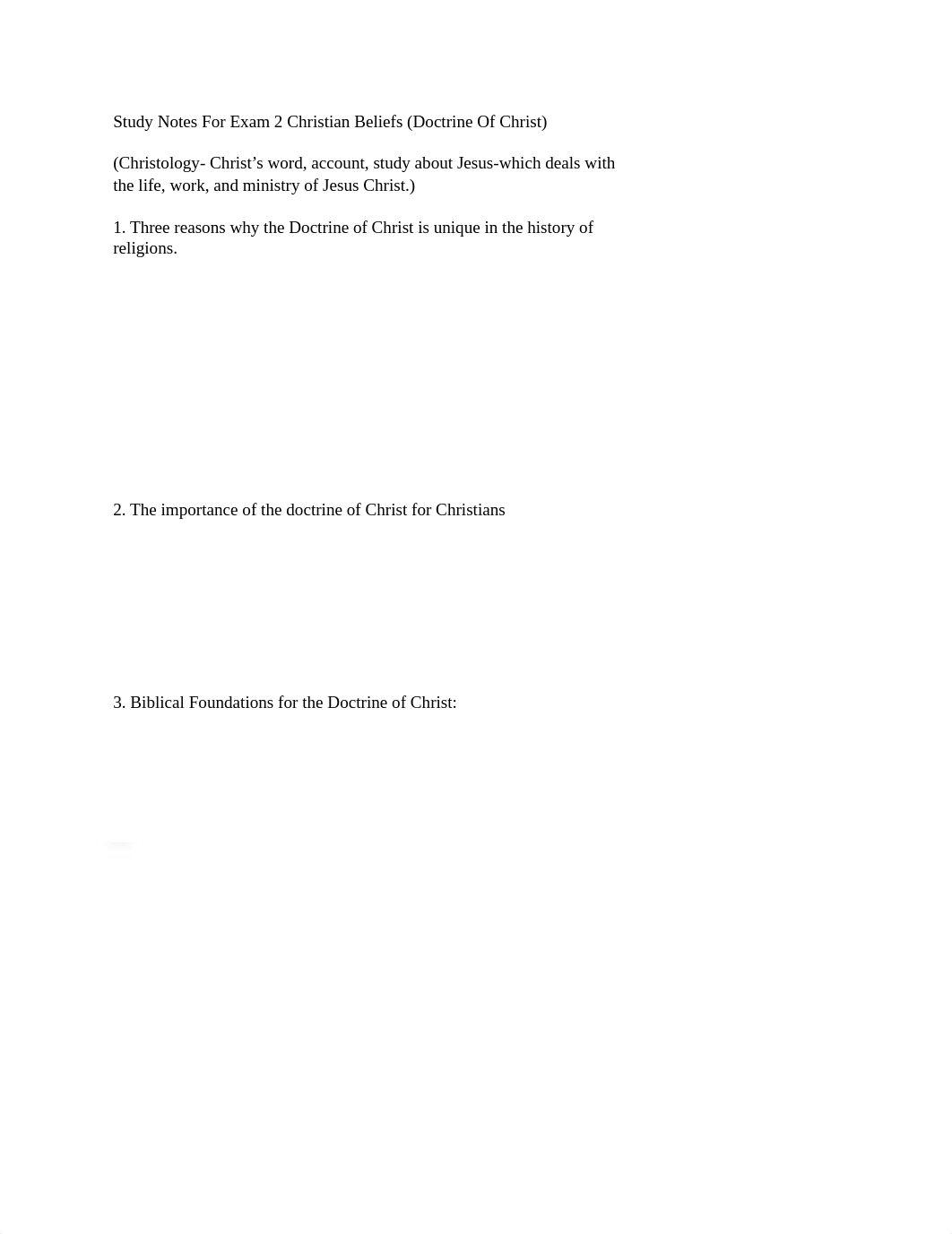 Study Notes For Exam 2 Christian Beliefs (Doctrine Of Christ).docx_dutamulivop_page1