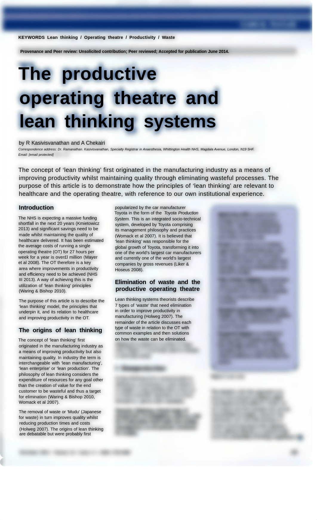 Kasivisvanathan and Chekairi 2014 - the productive operating theatre and lean thinking.pdf_duu4li8673t_page1