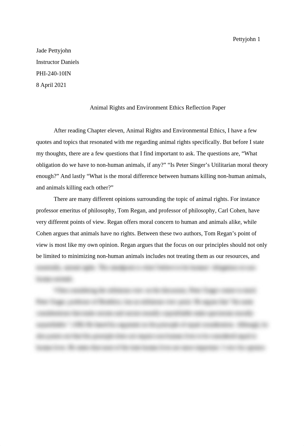 Animal Rights and Environment Ethics Reflective Essay.docx_duuj6ei5ewo_page1