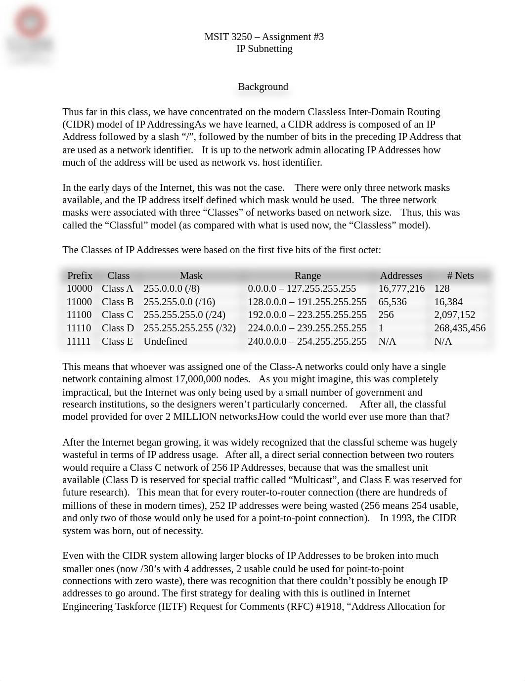 MSIT 3250 Assignment 3 - IP Subnetting.pdf_duvu909q30q_page1