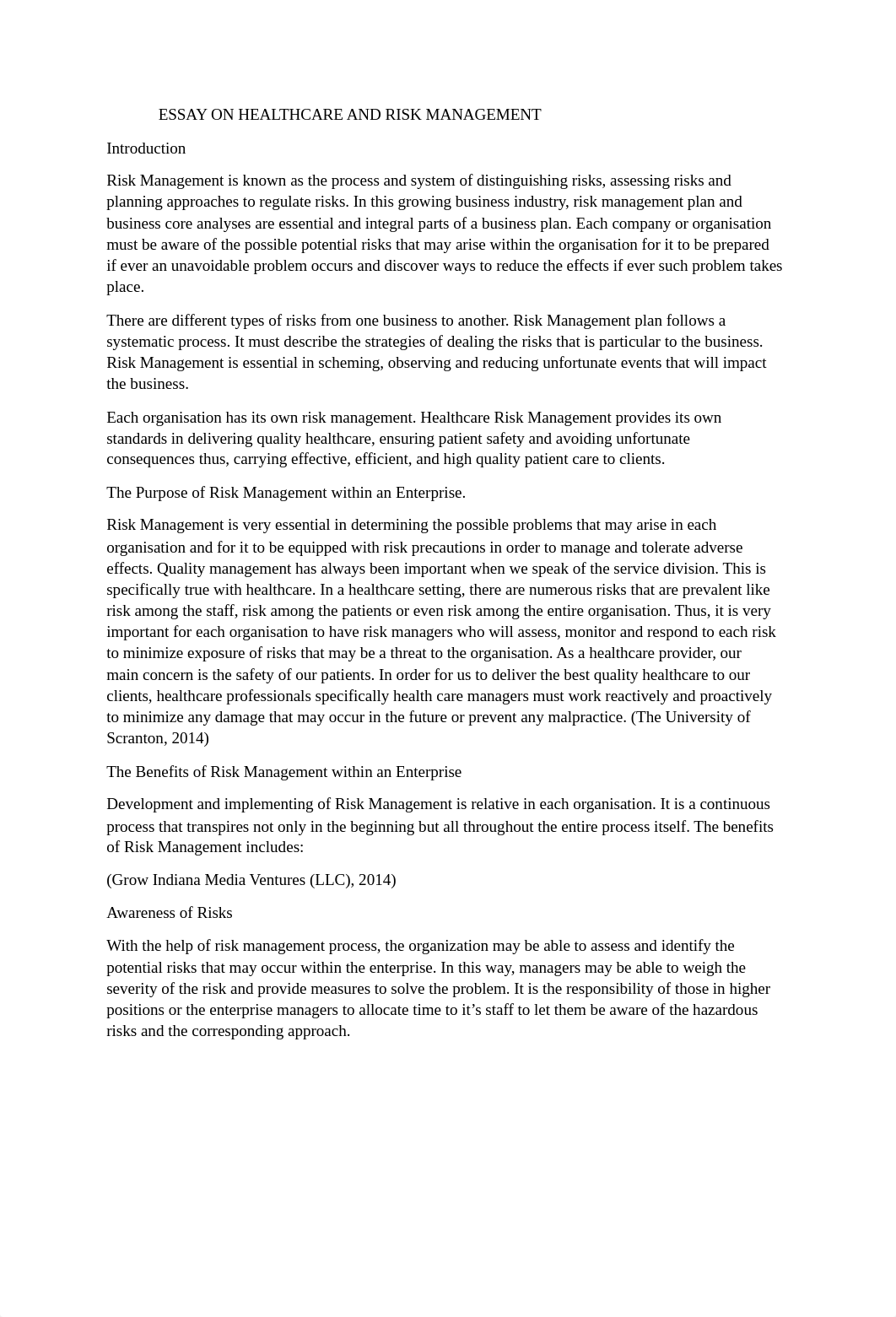 ESSAY ON HEALTHCARE AND RISK MANAGEMENT.docx_duvucvxjte1_page1