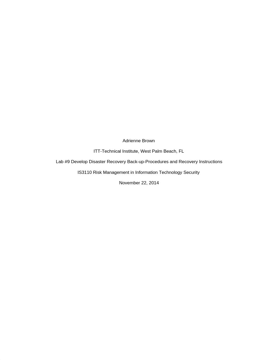 Lab #9 Develop Disaster Recovery Back-up-Procedures and Recovery Instructions_duwkohvjrhg_page1