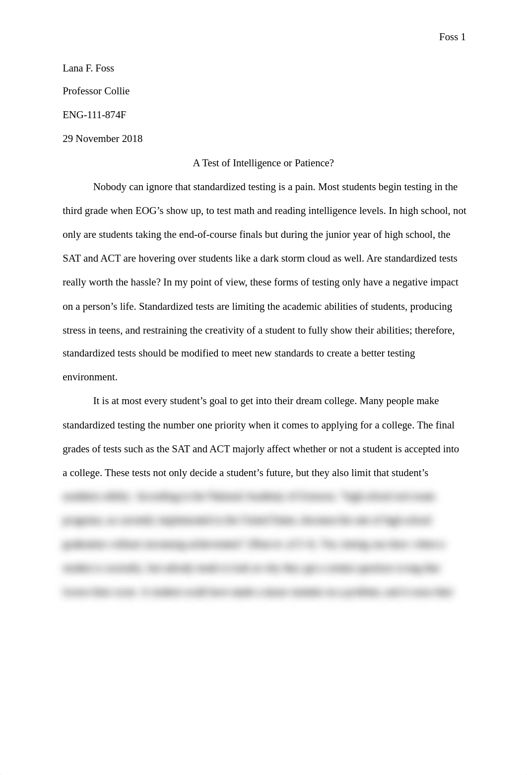 A Test of Intelligence or Patience Essay - Lana Foss.docx_duxoziky3d0_page1