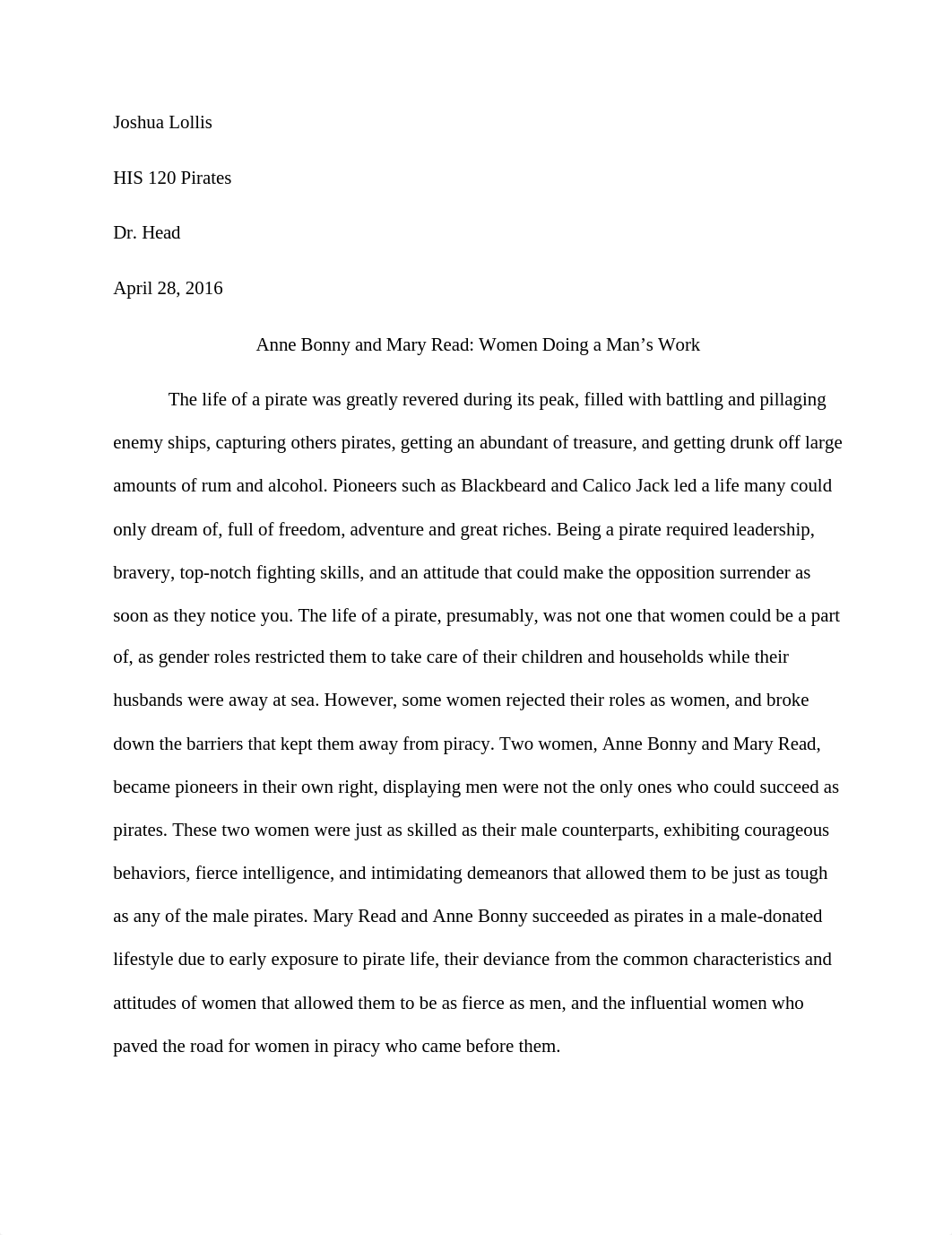 HIS 120 Pirates Final Essay - Joshua Lollis.docx_duxvintwu3r_page1