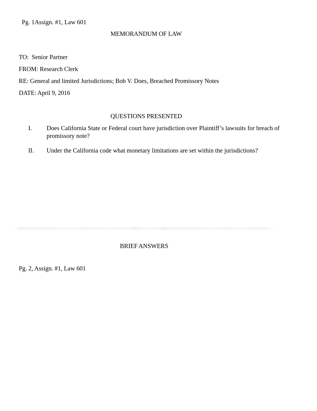 Introduction to Law 601, Assignment 1, Hill, 7346_duygbpo4pfs_page1