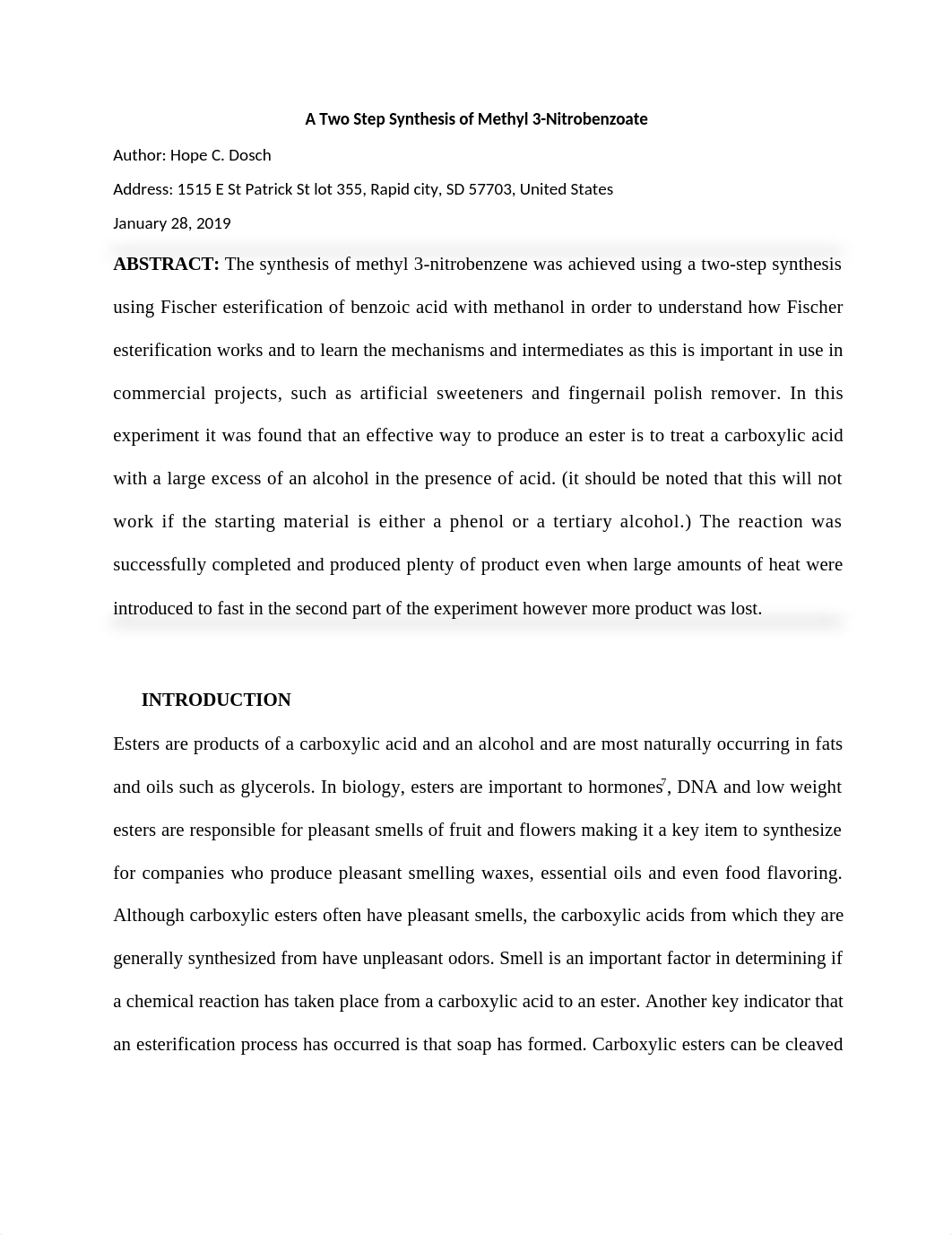 A Two Step Synthesis of Methyl 3-Nitrobenzoate Hope Dosch.docx_duztz5c9iv3_page1