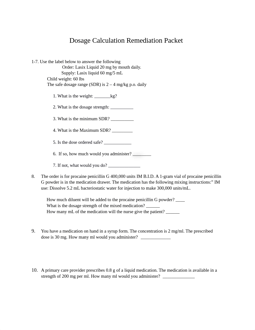 NUR 213 Dosage Calc Remediation Packet- Retest Fall 2020.docx_dv054mof9re_page1