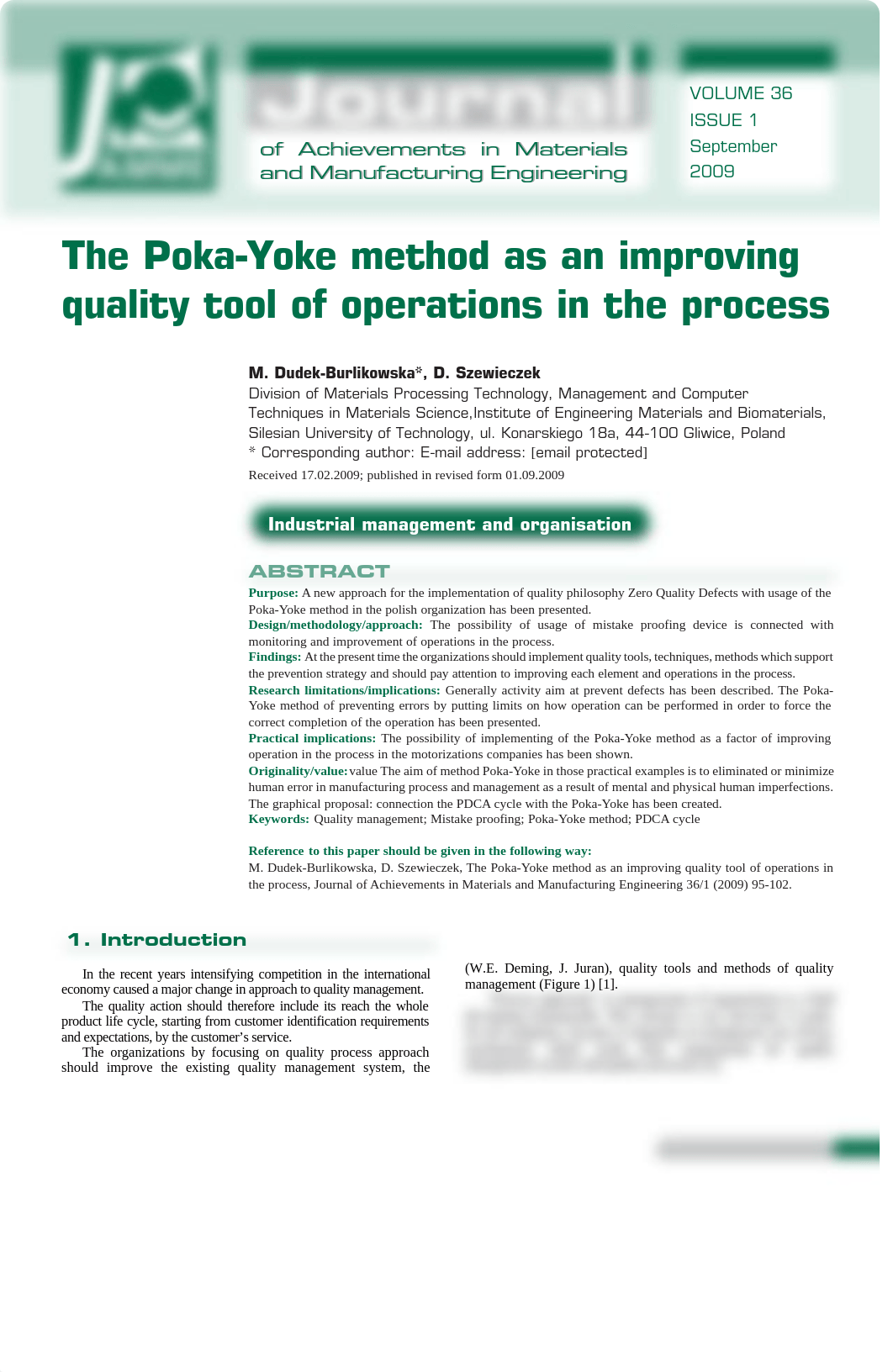 Dudek-Burlikowska_Szewieczek 2009 The Poka-Yoke method as an improving quality tool of operations in_dv1q50ymvuk_page1