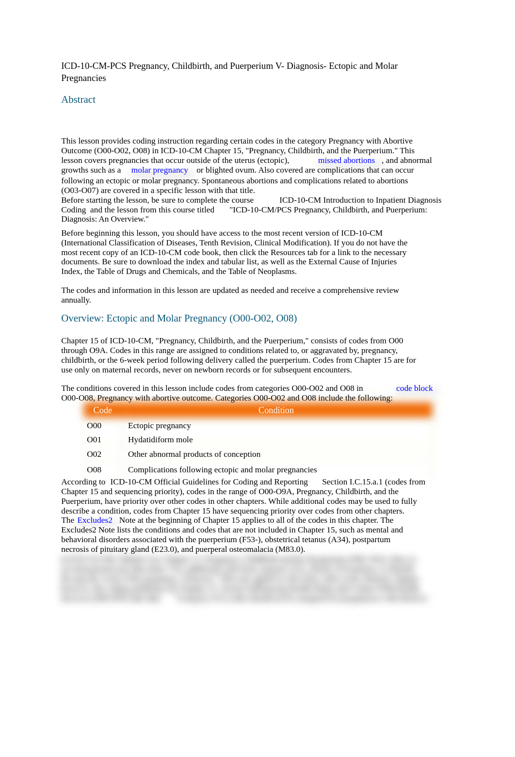 ICD-10-CM-PCS Pregnancy, Childbirth, and Puerperium V- Diagnosis- Ectopic and Molar Pregnancies.docx_dv30hih52c1_page1