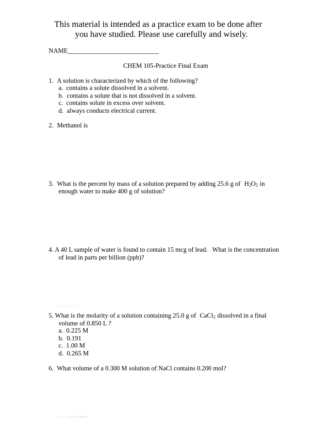 Chem105-Old Final Exam For Practice - includes Key.pdf_dv4bpf8y8d5_page1