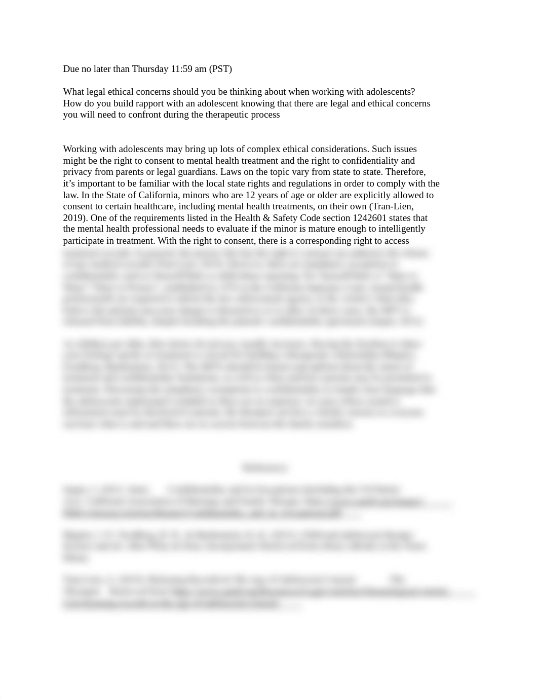 Week 7 -  Discussion 1- Ethical and Legal Concerns during Theraputic Process.pdf_dv4p3tc7qb1_page1