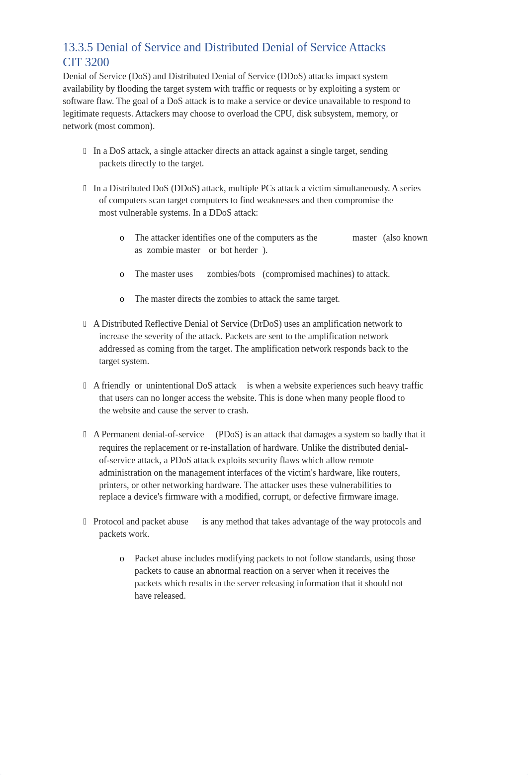 13.3.5 Denial of Service and Distributed Denial of Service Attacks CIT 3200_dv4xqmrlkb8_page1