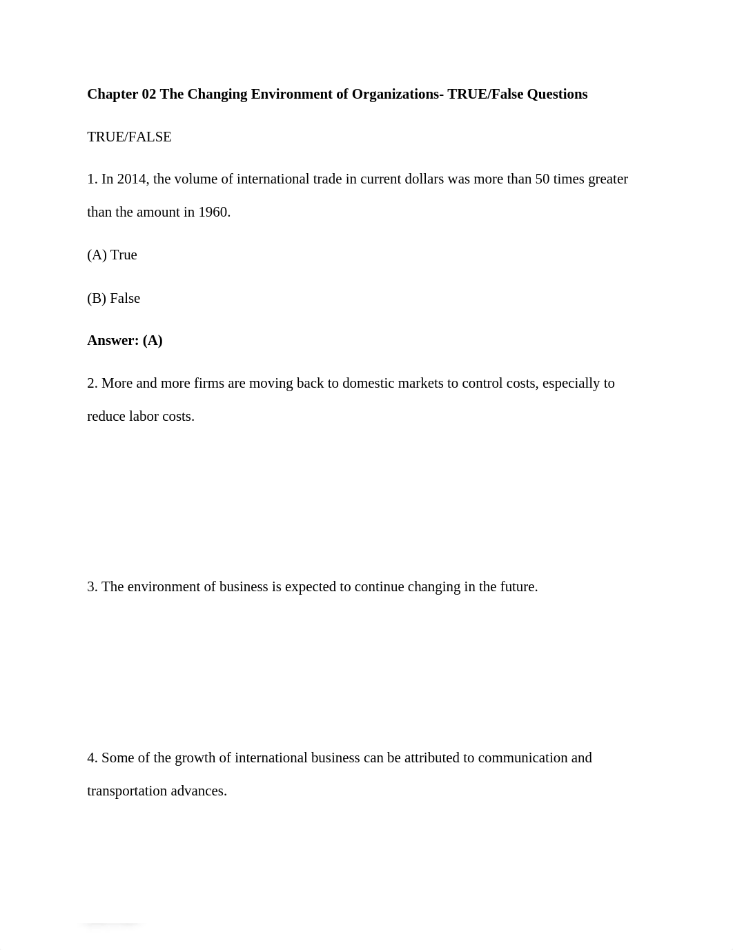 Chapter 02 The Changing Environment of Organizations- TRUE or False Questions.docx_dv5ax467lb1_page1