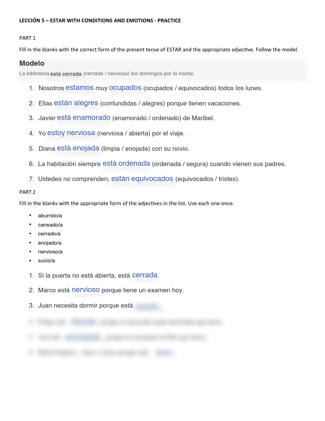 Leccion 5 - Estar with conditions and emotions - practice - SPA101 (2).pdf_dv5gu5d4zmt_page1