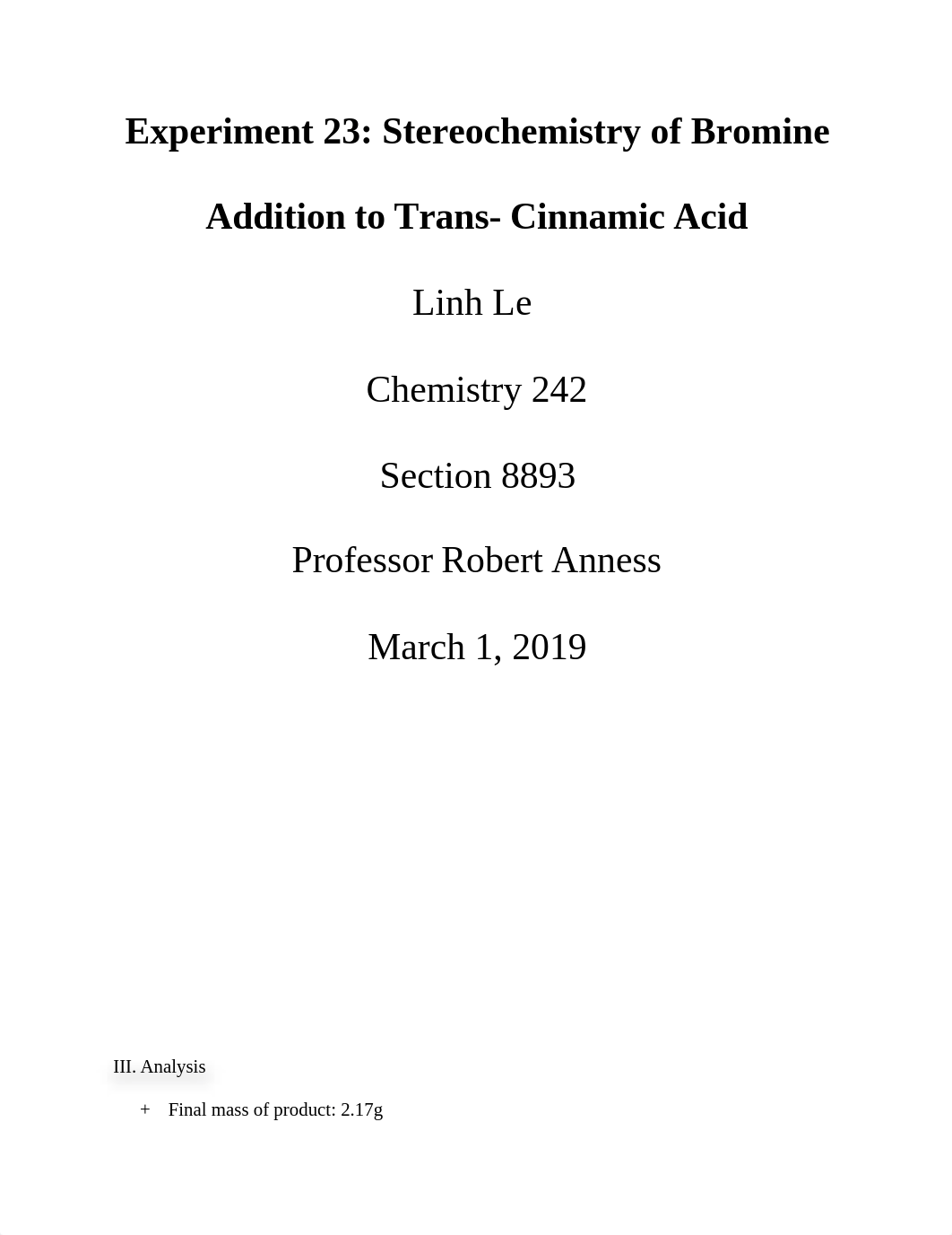 Experiment 23_ Stereochemistry of Bromine Addition to Trans- Cinnamic Acid.docx_dv5qalogjid_page1