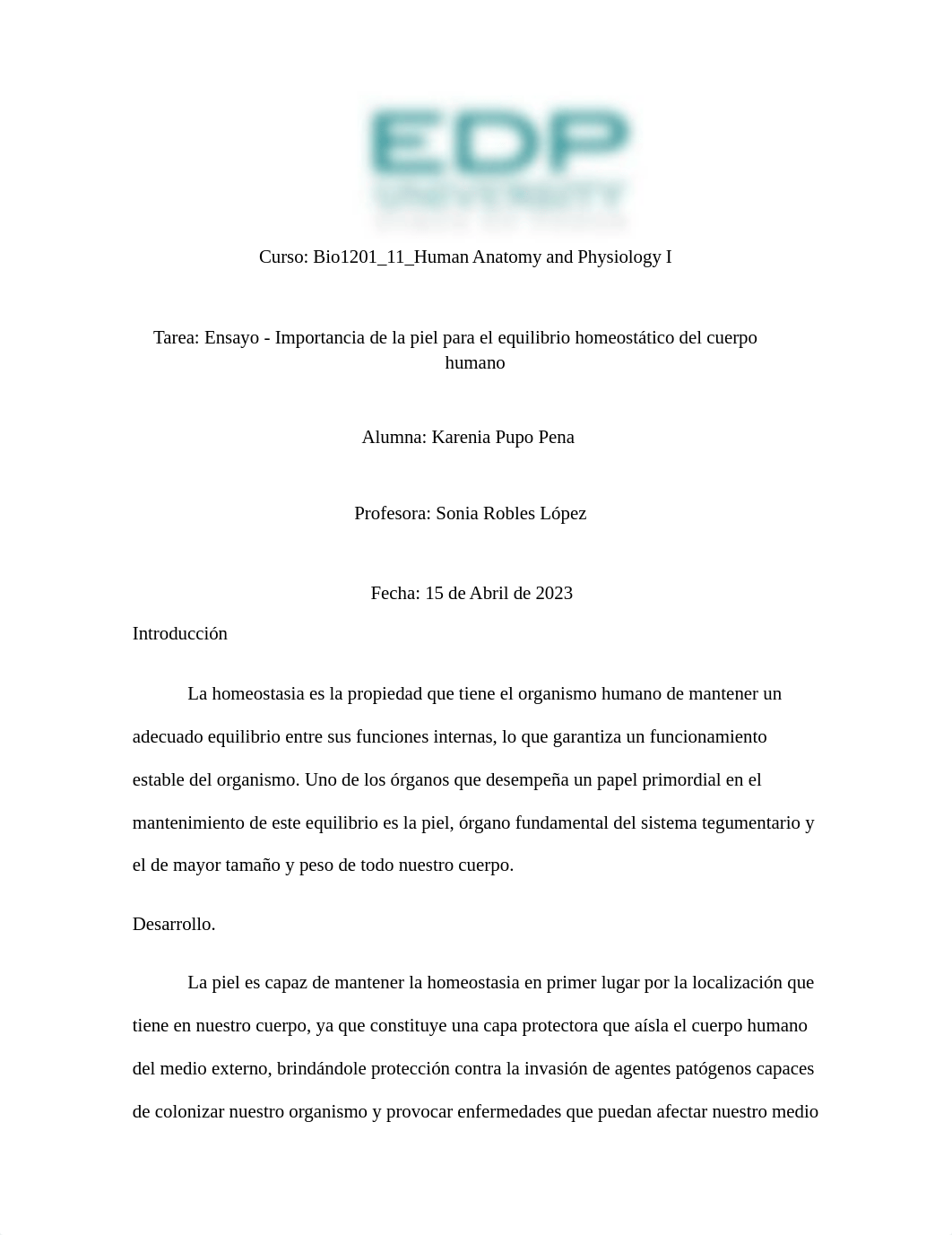 Ensayo - Importancia de la piel para el equilibrio homeostático del cuerpo humano. Alumna Karenia.d_dv79rvxzyra_page1