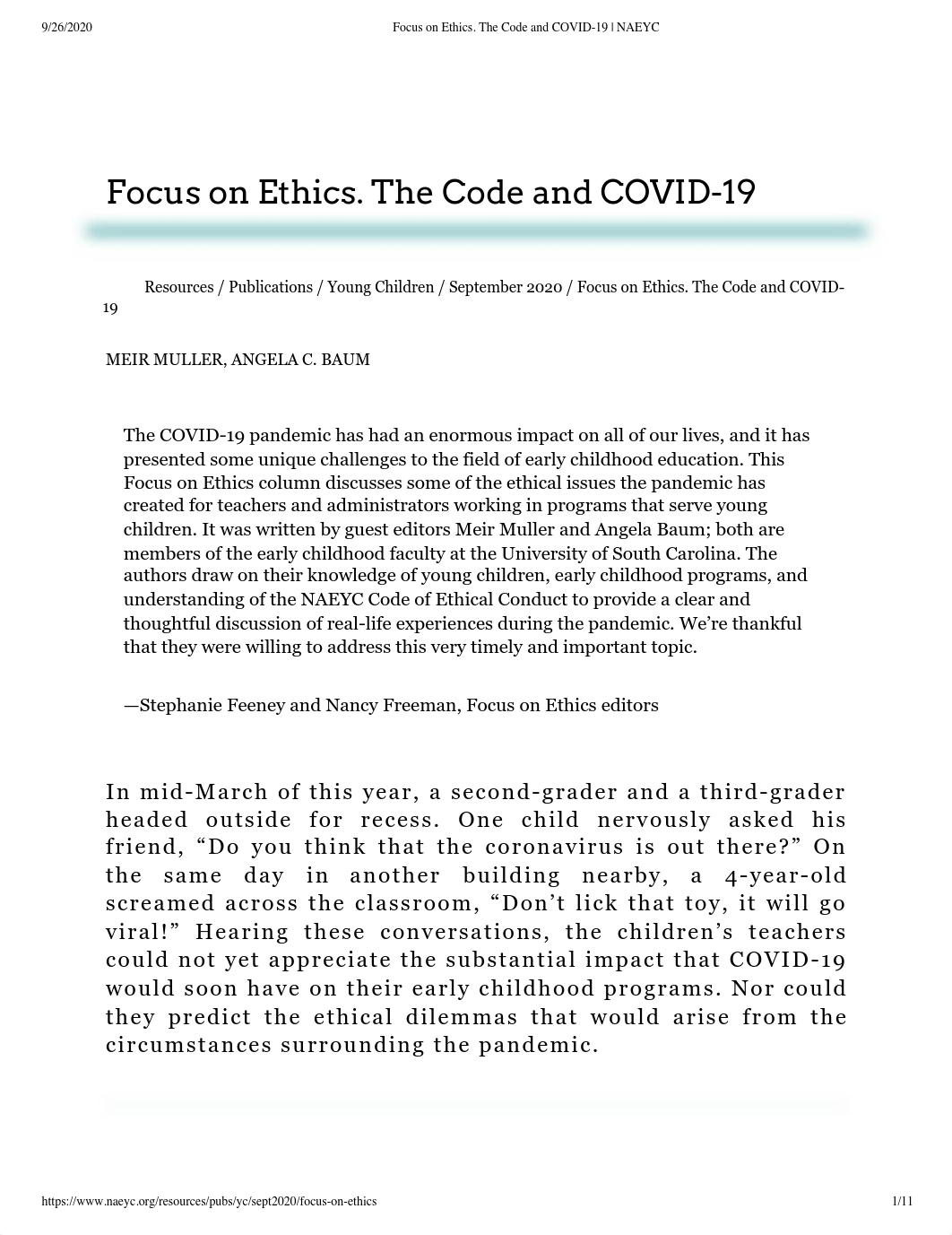 Focus on Ethics. The Code and COVID-19 _ NAEYC.pdf_dv8j32wjtn5_page1