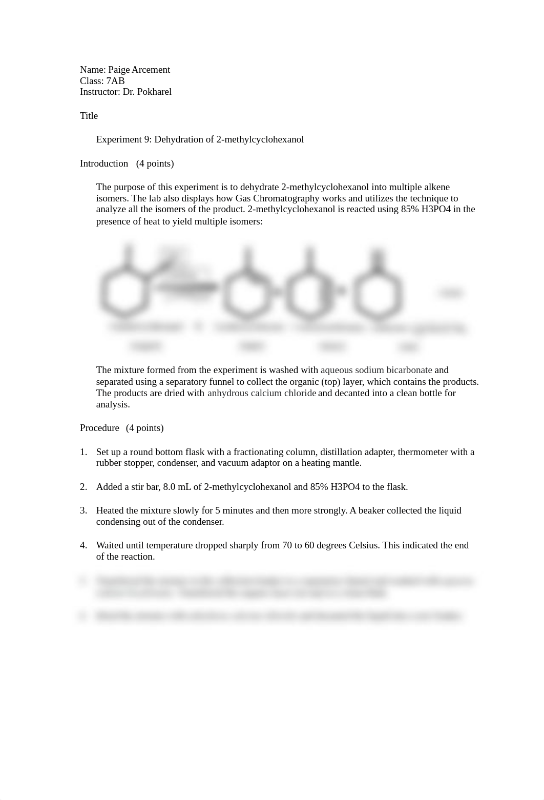 Dehydration of 2-methylcyclohexanol Lab Report - Paige Arcement  .docx_dv8qqdo8tnj_page1