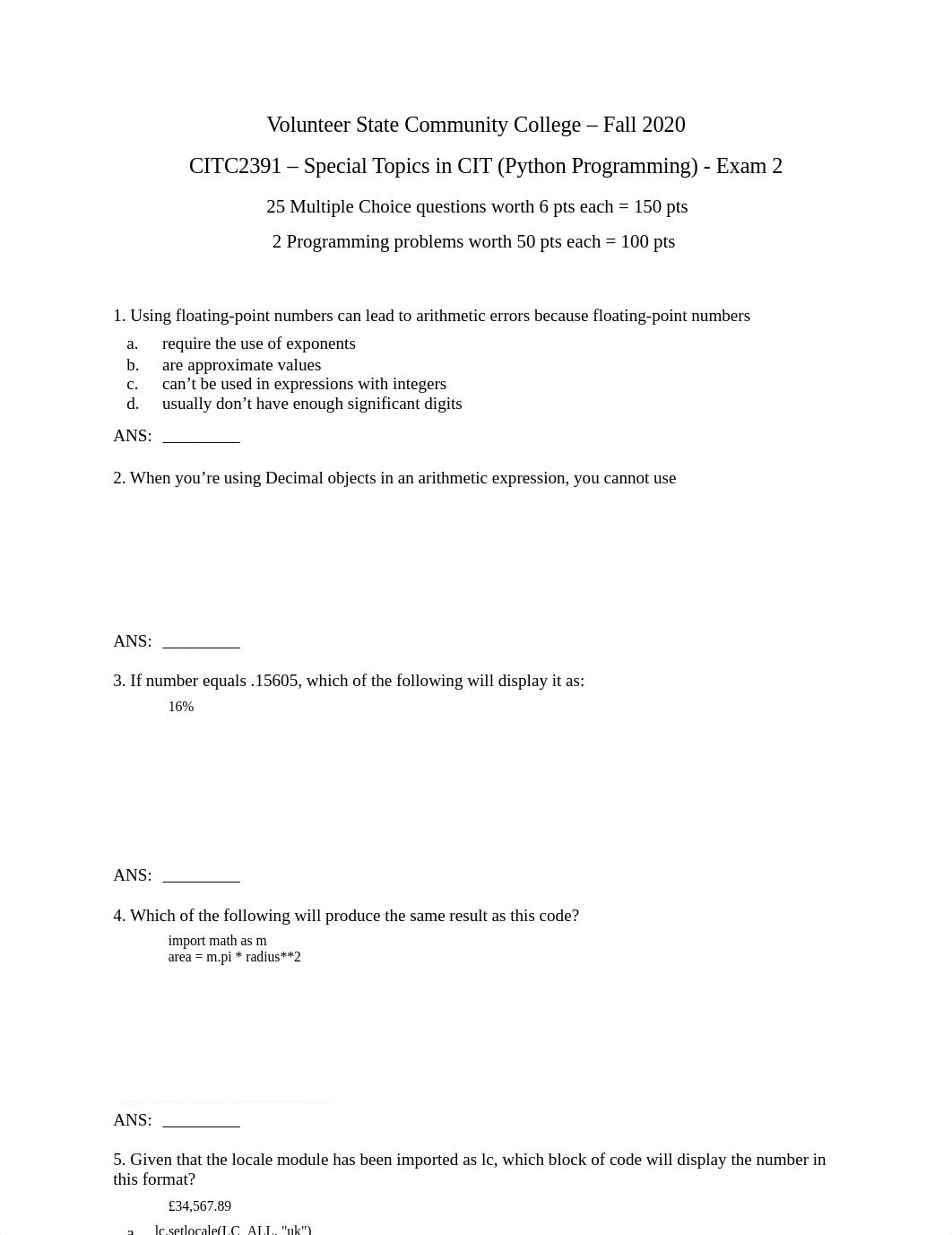 CITC2391 Exam 2 - Fall 2020 .docx_dv9wwko1zri_page1