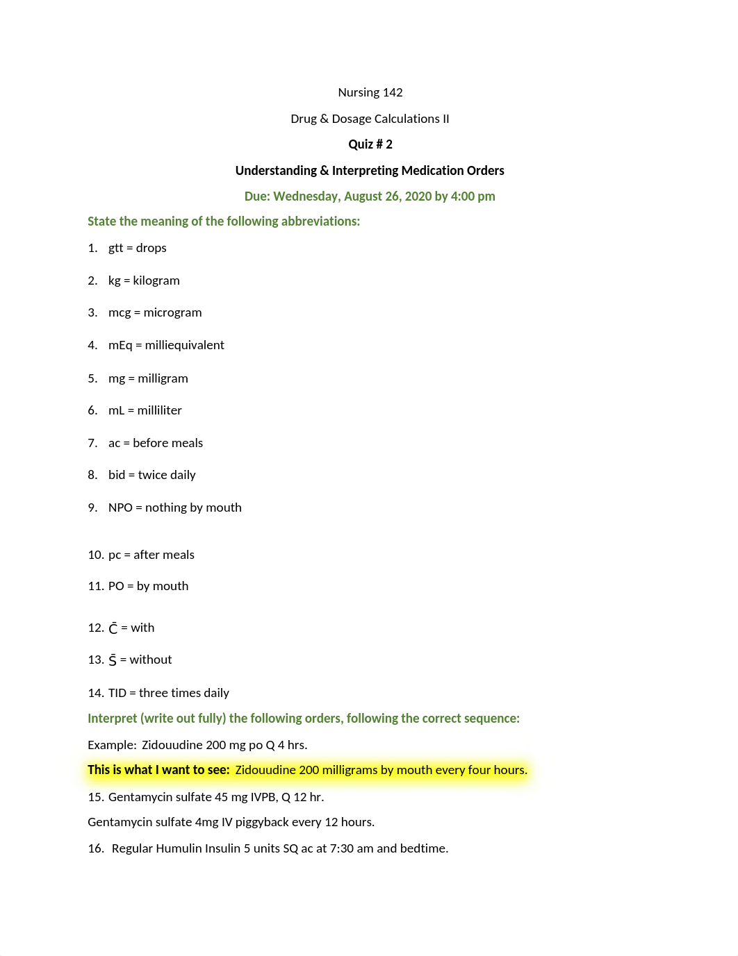 Quiz # 2 Chapter 11, Understanding & Interpreting Medication Orders.docx_dvadgavywgm_page1