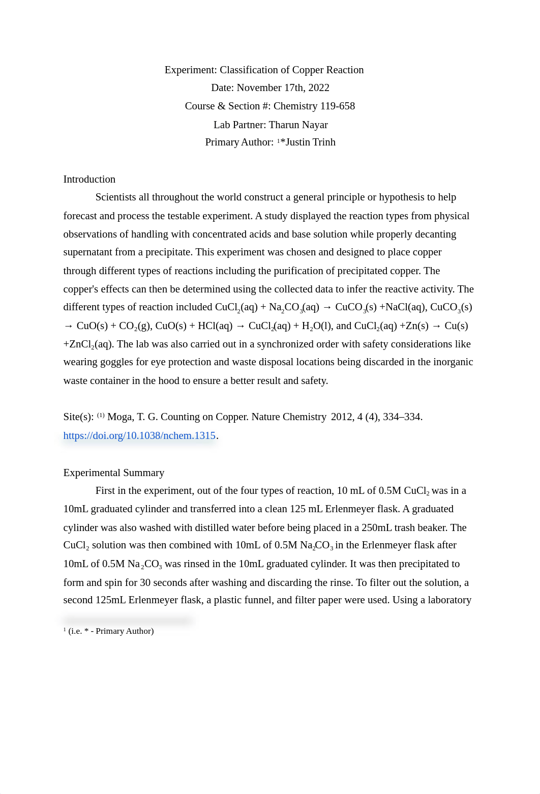 Lab Report Classifictation of Copper Reactions.pdf_dvafl2akxmr_page1