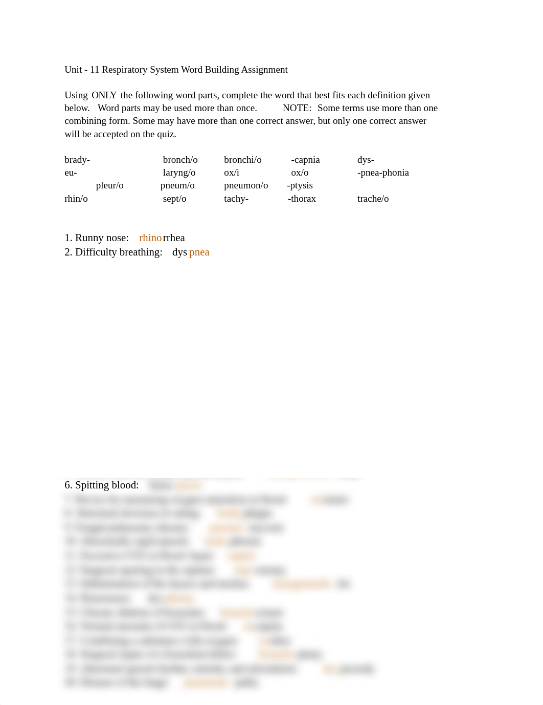 Unit - 11 Respiratory System Word Building Assignment_dvd4j5ezosr_page1