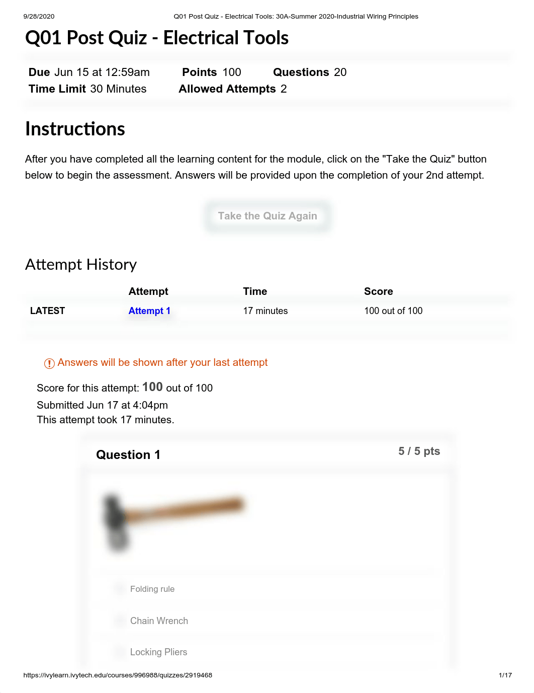 Q01 Post Quiz - Electrical Tools_ 30A-Summer 2020-Industrial Wiring Principles.pdf_dvdc2412uo3_page1