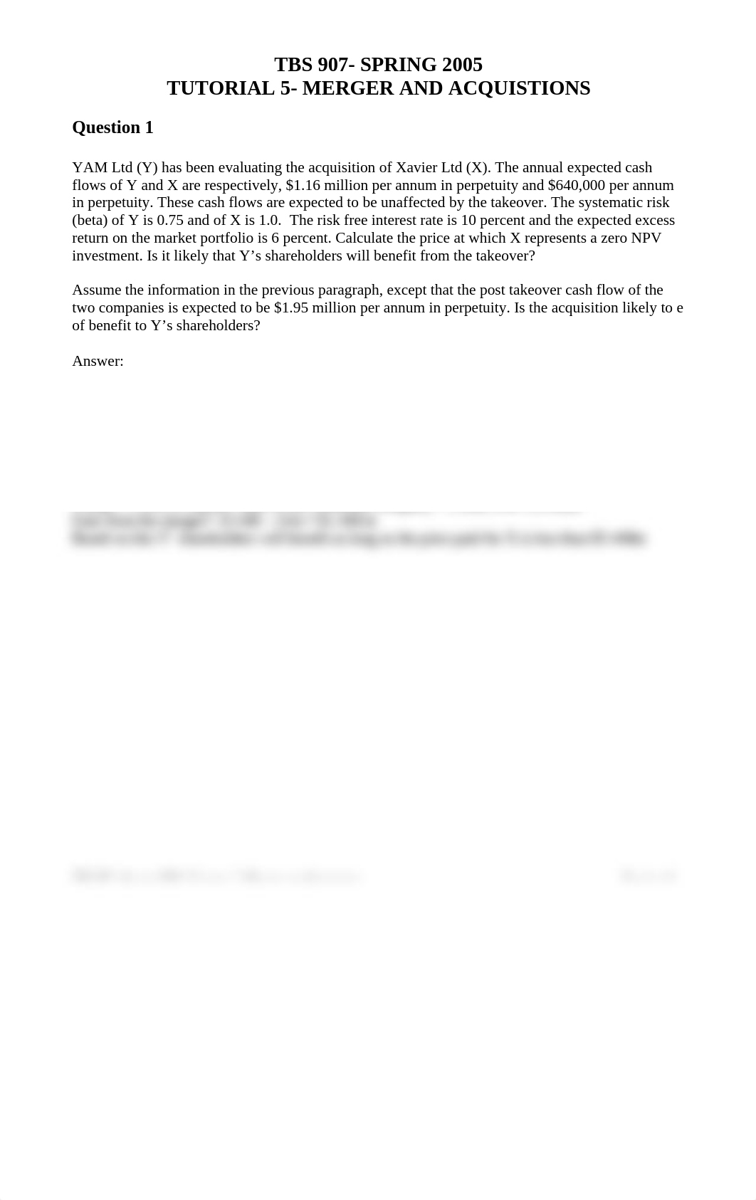 Spring 2005 -Questions for TBS 907 Tutorial 5- Mergers and A_dvdj9gaf0d0_page1