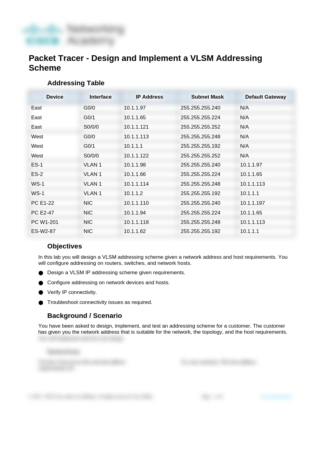 11.10.1 Packet Tracer - Design and Implement a VLSM Addressing Scheme (1).docx_dvdy598hna7_page1