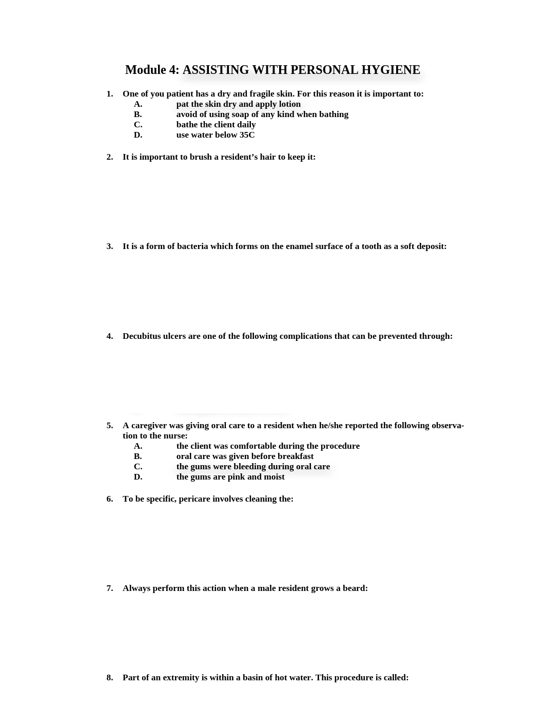 CACC Module 4  Personal Hygiene Answers.docx_dveovt3tsf5_page1