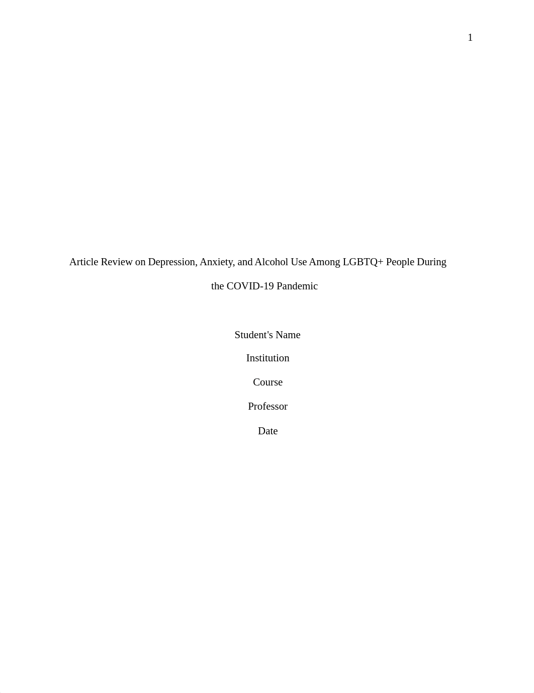 Article Review on Depression, Anxiety, and Alcohol Use among LGBTQ+ People during the COVID-19 Pande_dvfl0vhvuhu_page1