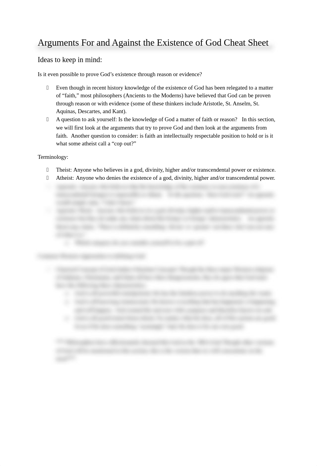 Arguments For and Against the Existence of God Cheat Sheet.docx_dvglc762ilm_page1