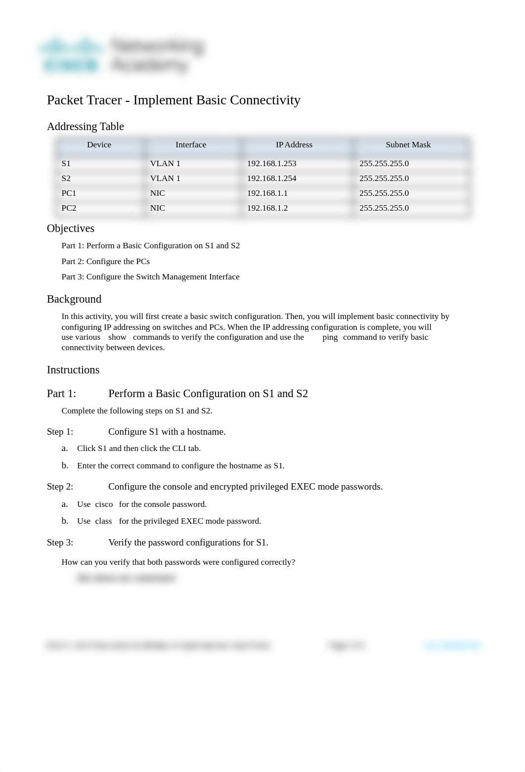 2.7.6 Packet Tracer - Implement Basic Connectivity done.pdf_dvgpc23a3vr_page1