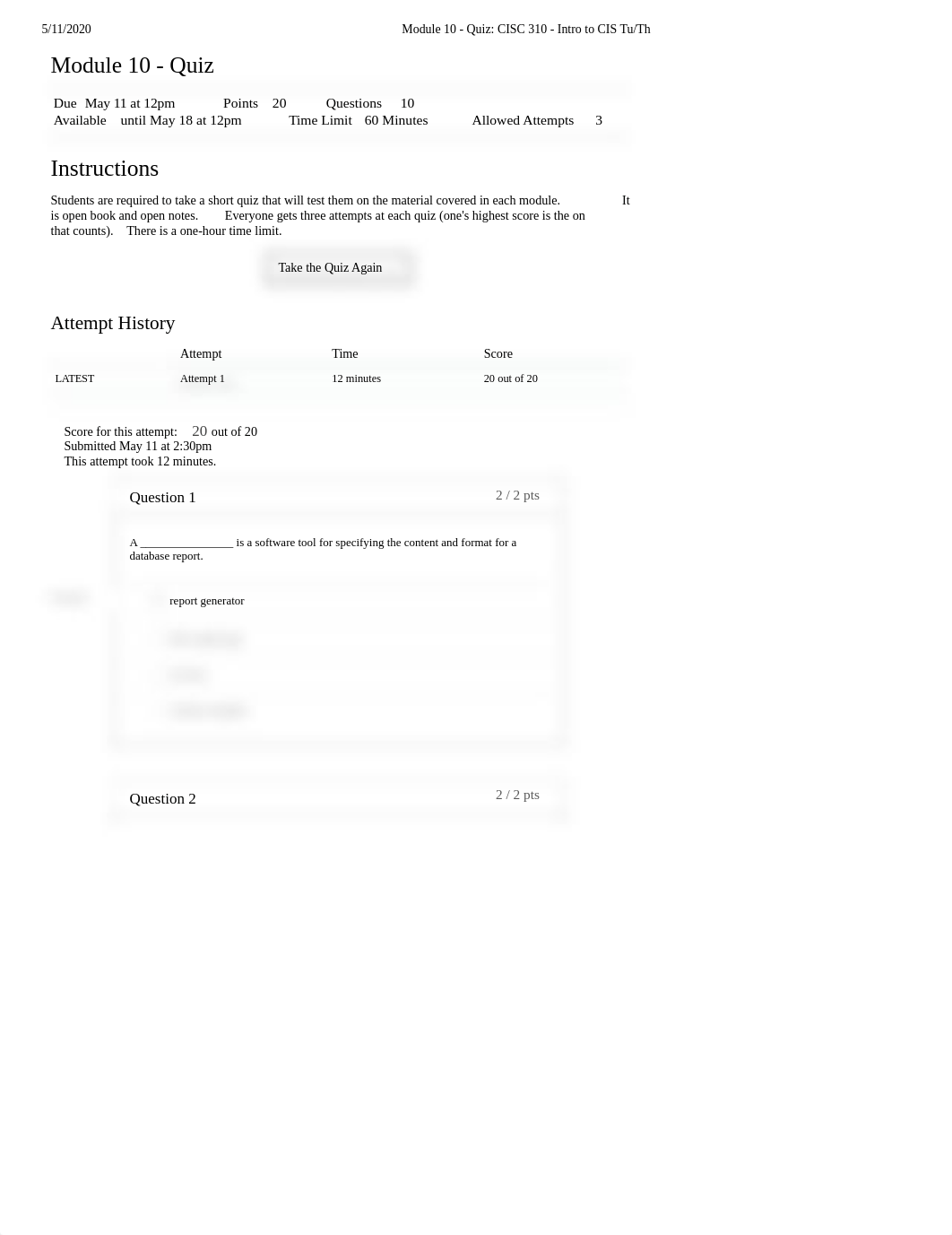 Module 10 - Quiz_ CISC 310 - Intro to CIS Tu_Th.pdf_dvh6sbxt96u_page1