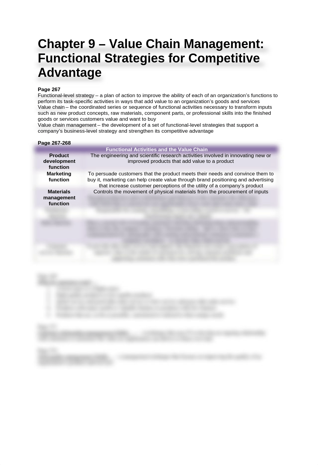 Study Guide - Chapter 9 - Value Chain Management, Functional Strategies for Competitive Advantage_dvhhkpxt2s9_page1