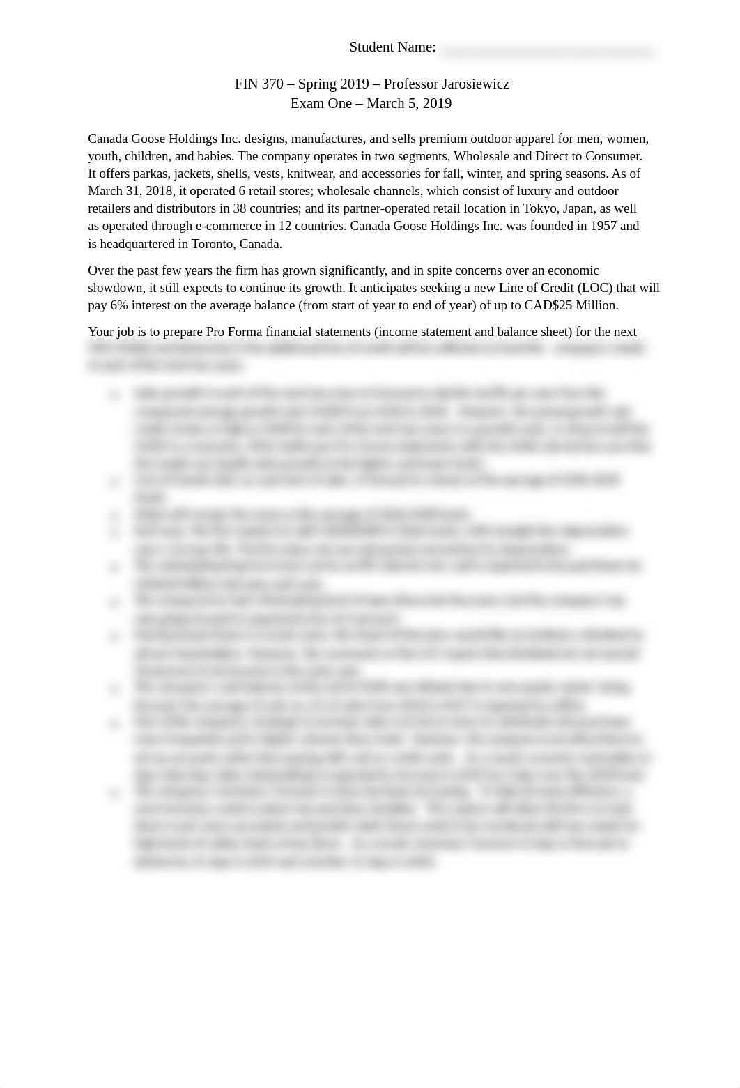 FIN 370 - Exam One - Spring 2019 - Canada Goose Holdings .docx_dvi0luc0br4_page1