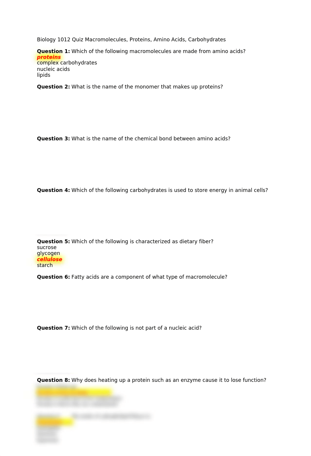 BIOL 1012 Quiz Macromolecule Amino Acids proteins Carbohydrates Enzymes.docx_dvi125usi04_page1