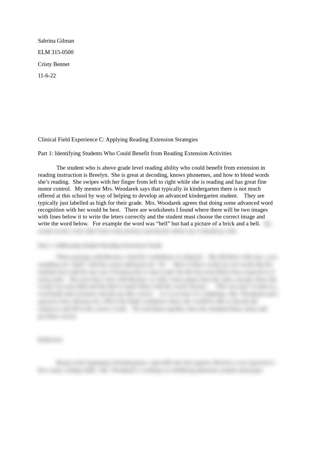 ELM-315 Clinical Field Experience C Applying Reading Extension Strategies.docx_dvi6xmsaicf_page1